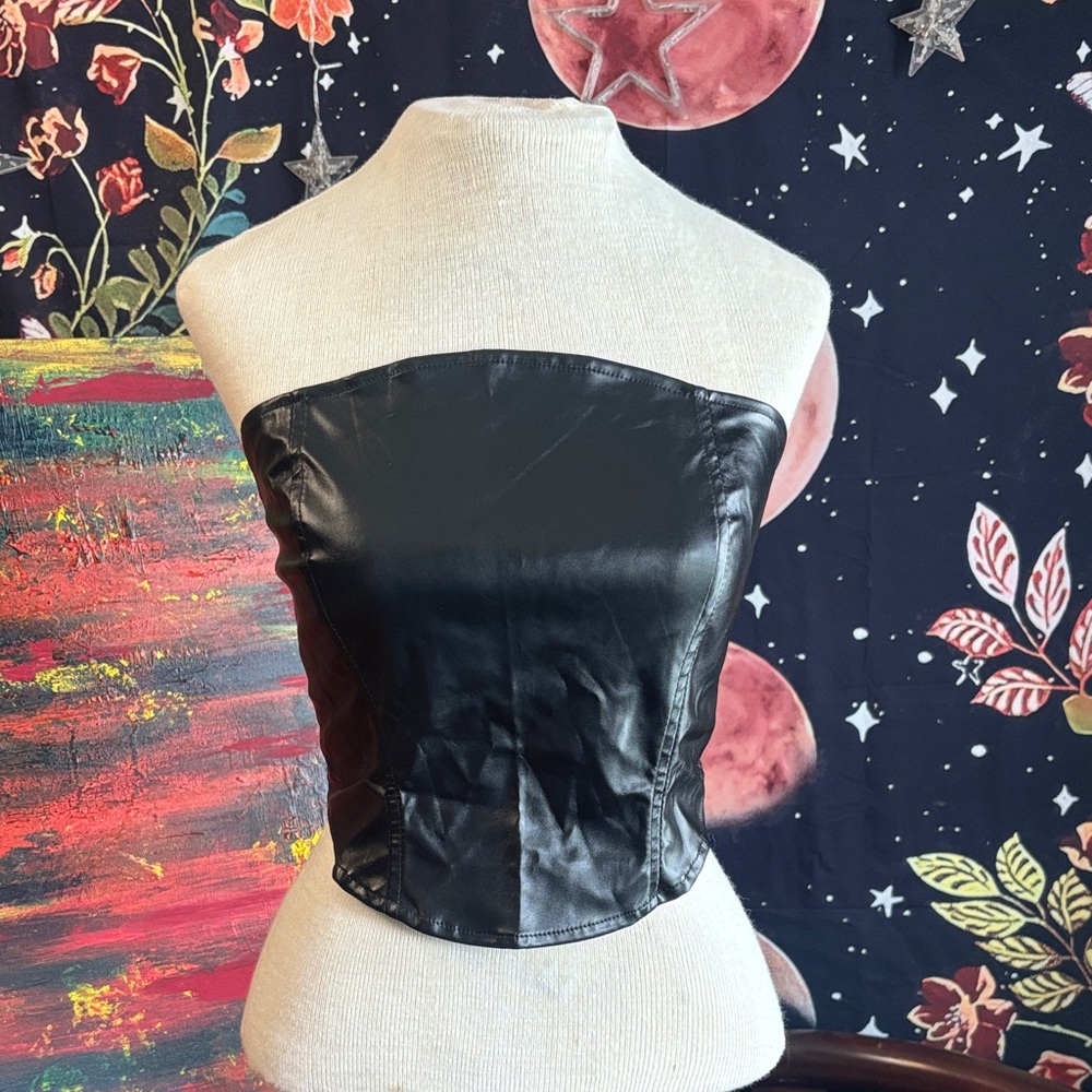 Rue21 Black Strapless Faux Leather Crop Top